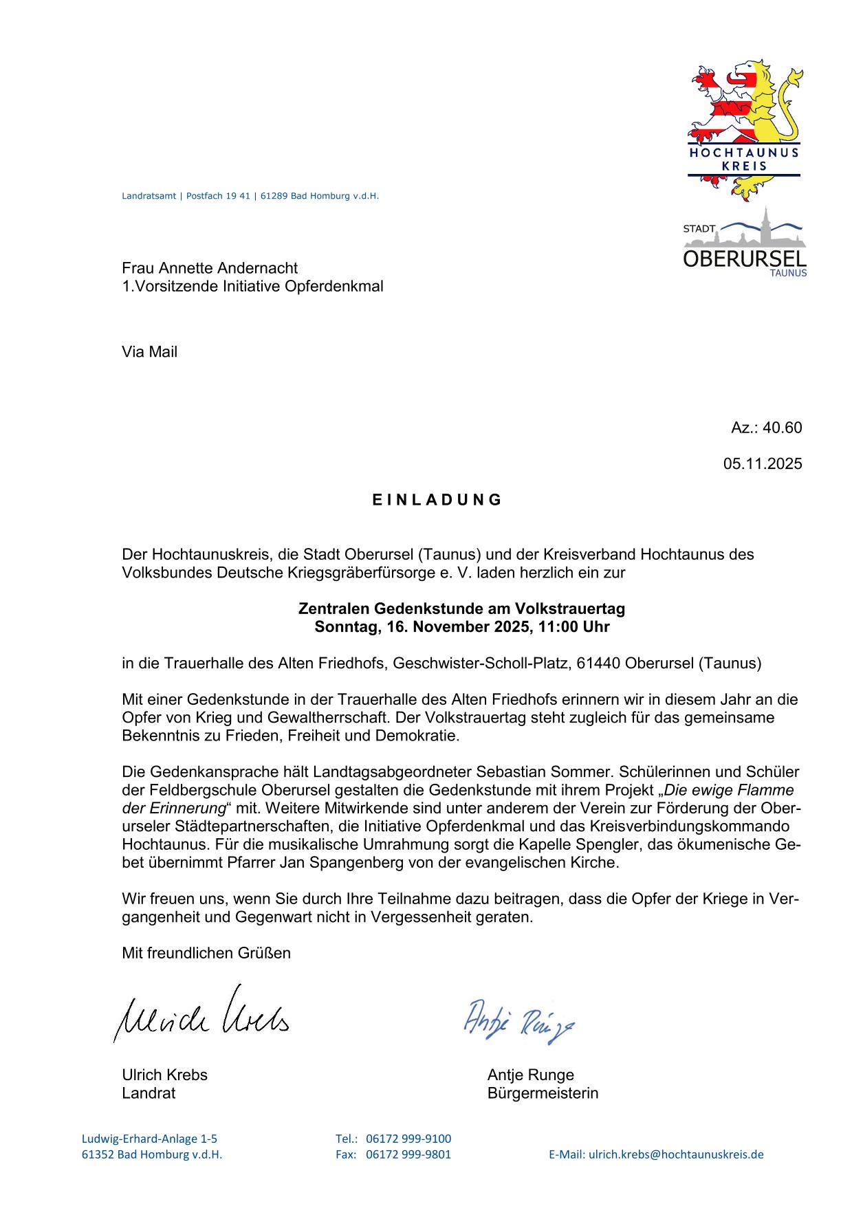 Einladung zur Zentralen Gedenkstunde am Volkstrauertag